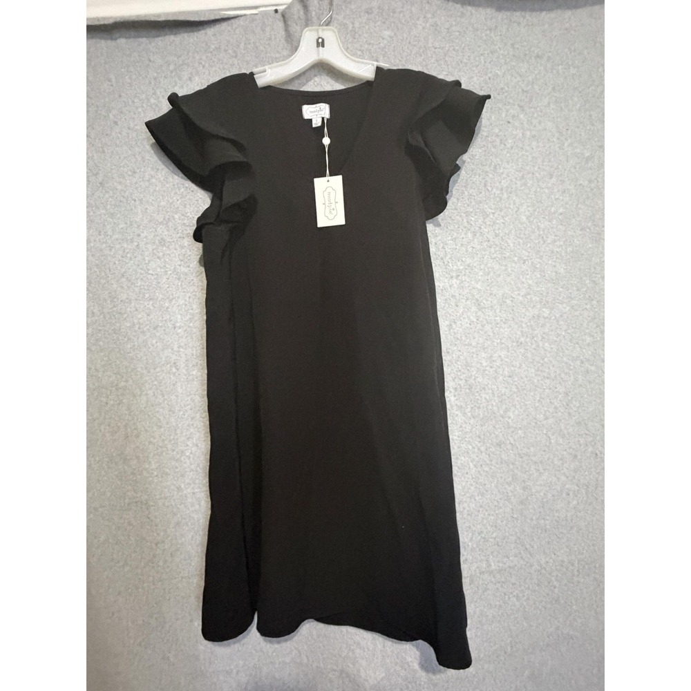 Mud Pie Dress‎ Womens Small Flutter Sleeve Little Black Shift V-Neck Ruffle